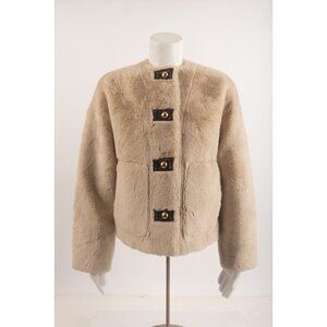 Zara Womens Faux Fur Coat Jacket XS Ecru Ivory ZW collection gold button NWOT